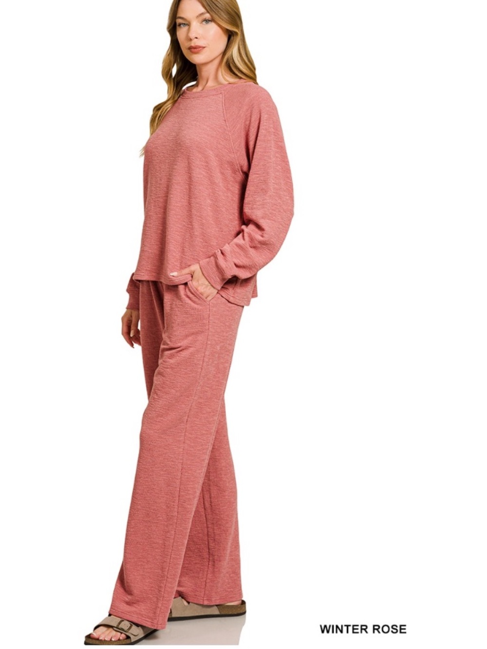 339 ❤️ small - 3X ZENANA SLUB LONG SLEEVE TOP & PANTS 2PCS SET